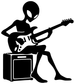Alien guitarist vinyl decal: black silhouette with electric guitar and amplifier