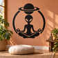 Alien yoga meditation vinyl decal with planet and outer ring, black design