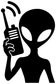 Alien vinyl decal graphic with antenna radio and broadcast waves on white