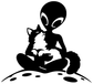 Alien and cat vinyl decal silhouette: cat in space figure arms over planet dots