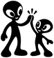 Alien high-five vinyl decal featuring two black silhouettes with white facial details