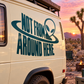 Teal alien vinyl decal reading ‘Not From Around Here’ with a U.F.O. icon