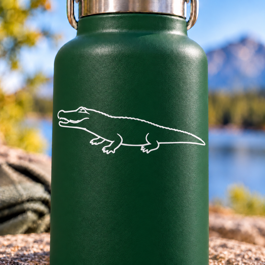 White alligator outline vinyl decal with open jaw and ridged back