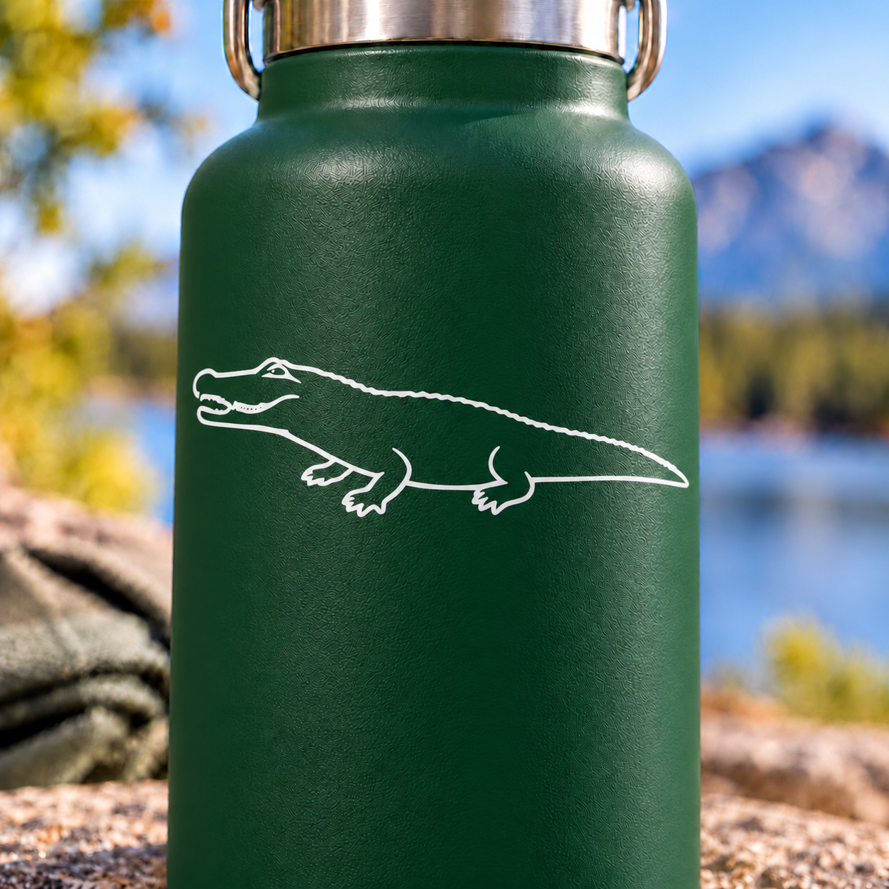 White alligator outline vinyl decal with open jaw and ridged back