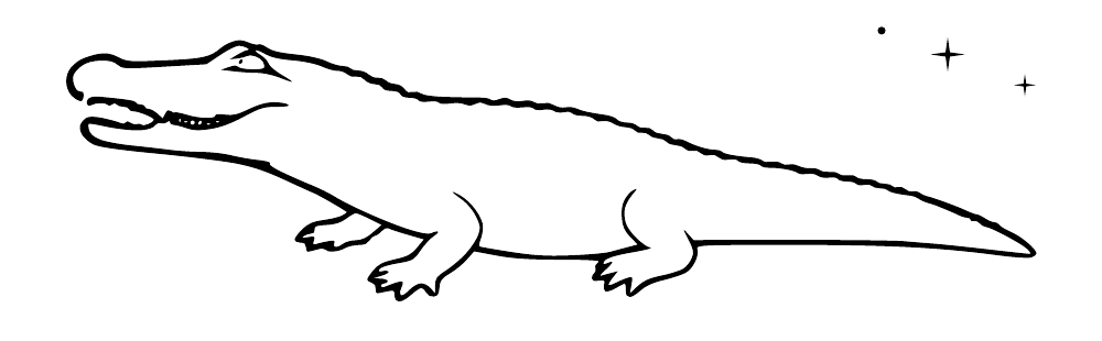 Open-jaw alligator decal outline with ridged back and small constellation spark accents