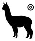 Standing black alpaca decal with upright ears and circular orbit halo