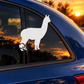 White alpaca decorative silhouette with upright ears and orbit dot halo