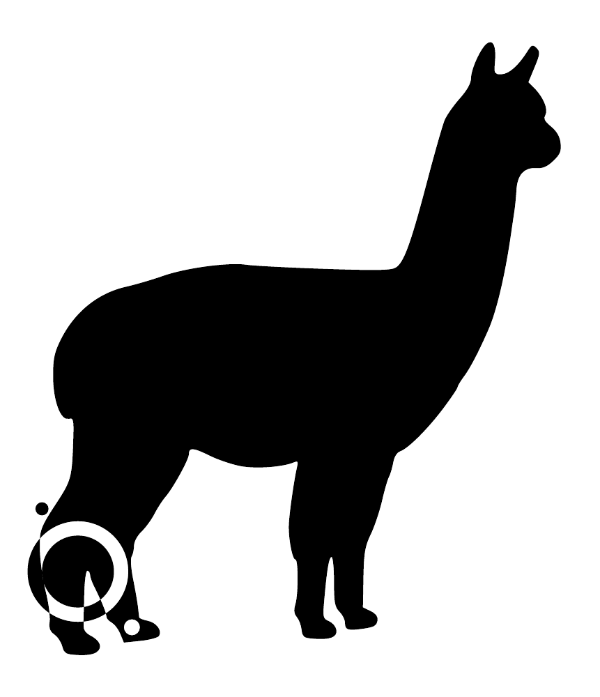 Black alpaca decorative silhouette with upright ears and orbit dot halo