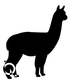 Black alpaca decorative silhouette with upright ears and orbit dot halo