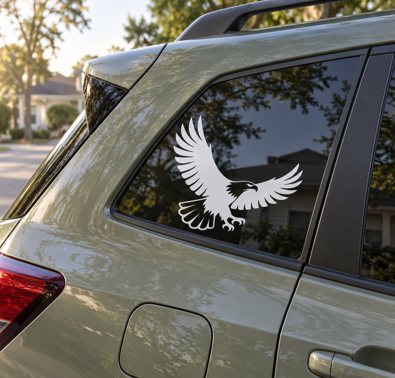 Soaring eagle vinyl decal in black and white on car window