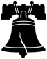 Liberty bell vinyl decal, black bell silhouette with clapper and banner