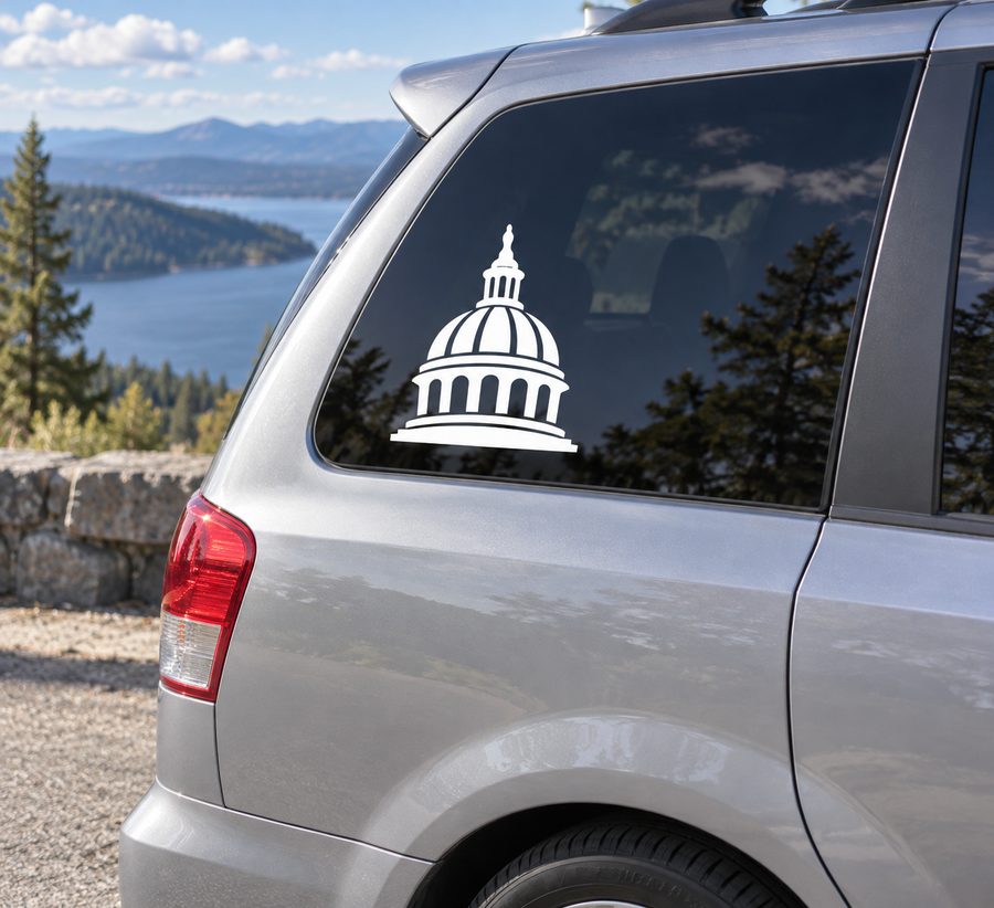 Capitol dome vinyl decal in white on car rear window
