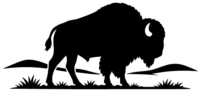 Black prairie bison vinyl decal silhouette with grass on a white background