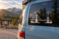 Golden Gate Bridge vinyl decal on a vehicle window, white bridge silhouette