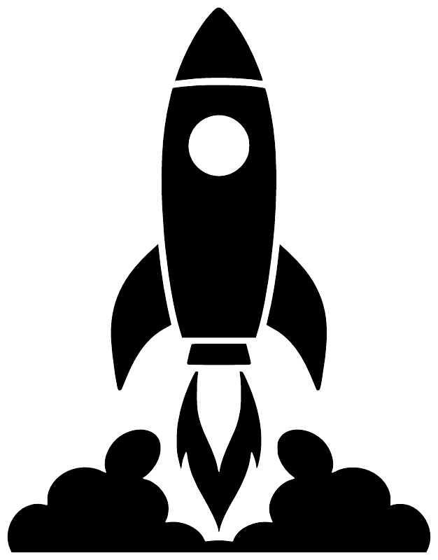 Black rocket ship vinyl decal with white window and cloud flames.