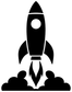 Black rocket ship vinyl decal with white window and cloud flames.