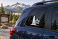 American Icon monument and star vinyl decal on car side window, white and dark graphic
