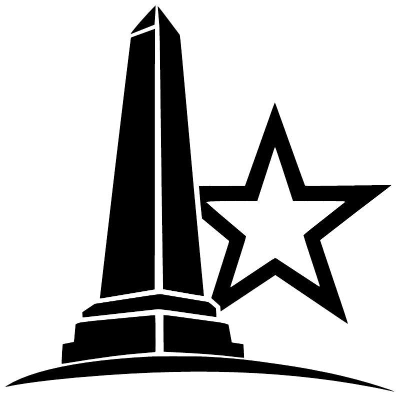 American Icon monument and star vinyl decal, black and white outline design