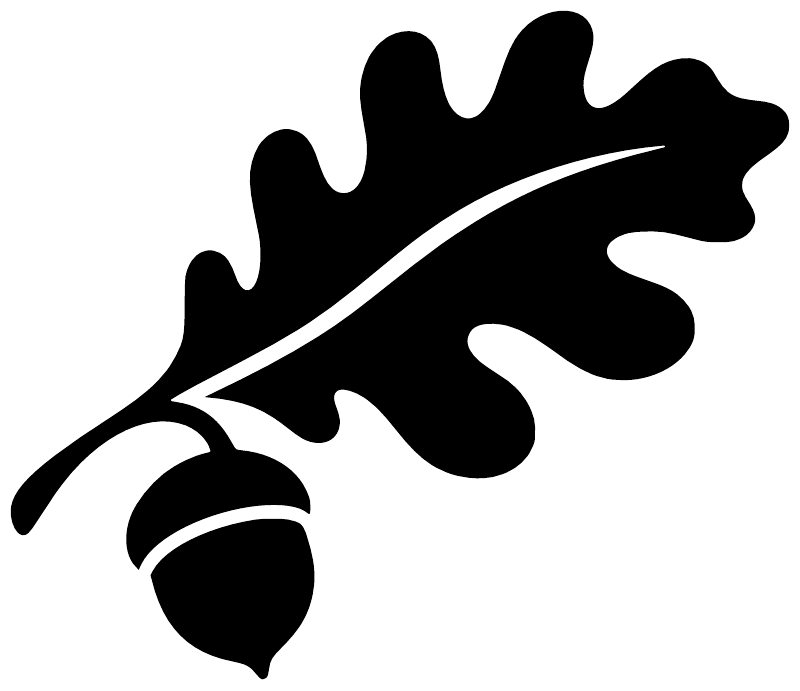 Oak leaf and acorn vinyl decal shape in black with white outline