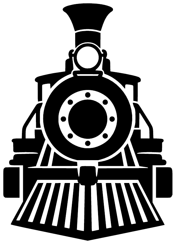 Steam locomotive vinyl decal, bold black-and-white train engine graphic
