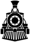 Steam locomotive vinyl decal, bold black-and-white train engine graphic