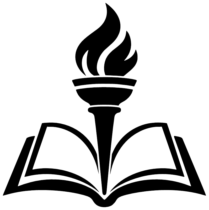 Torch and book vinyl decal, black flame over open book icon