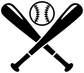 Baseball vinyl decal close-up: crossed bats with baseball in heart emblem