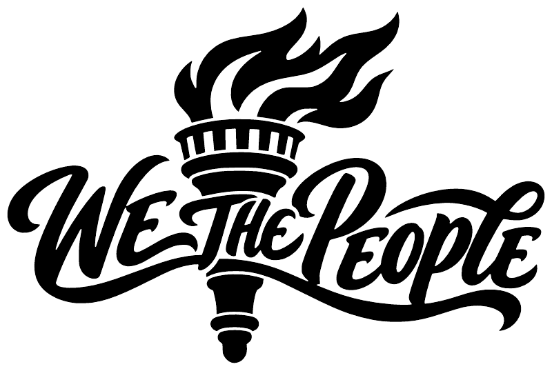 Black We The People vinyl decal with flame torch and script lettering