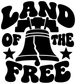 Black "LAND OF THE FREE" vinyl decal design with bell and star shapes on white