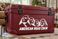 Vinyl decal: four faces with "AMERICAN ROAD CREW" on a burgundy surface