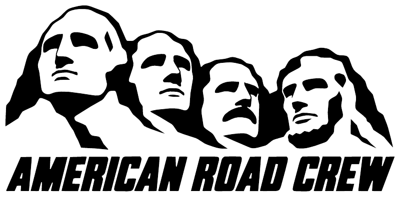 Vinyl decal in white: four faces above "AMERICAN ROAD CREW" text