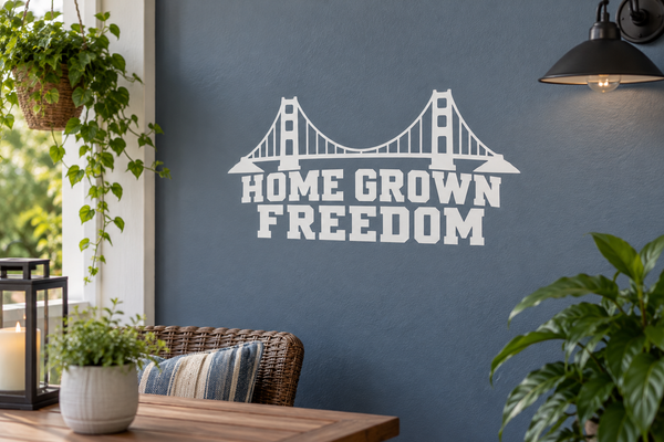 Home grown freedom bridge vinyl wall decal, white design for indoor walls