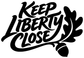 Vinyl decal with black “Keep Liberty Close” script and paw prints