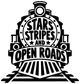 Stars, Stripes and Open Roads vinyl decal logo, white on black
