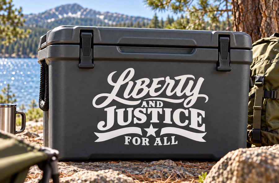 AmericanPrideCX004 — Liberty and Justice for All; illustrative application of the exact PDF artwork