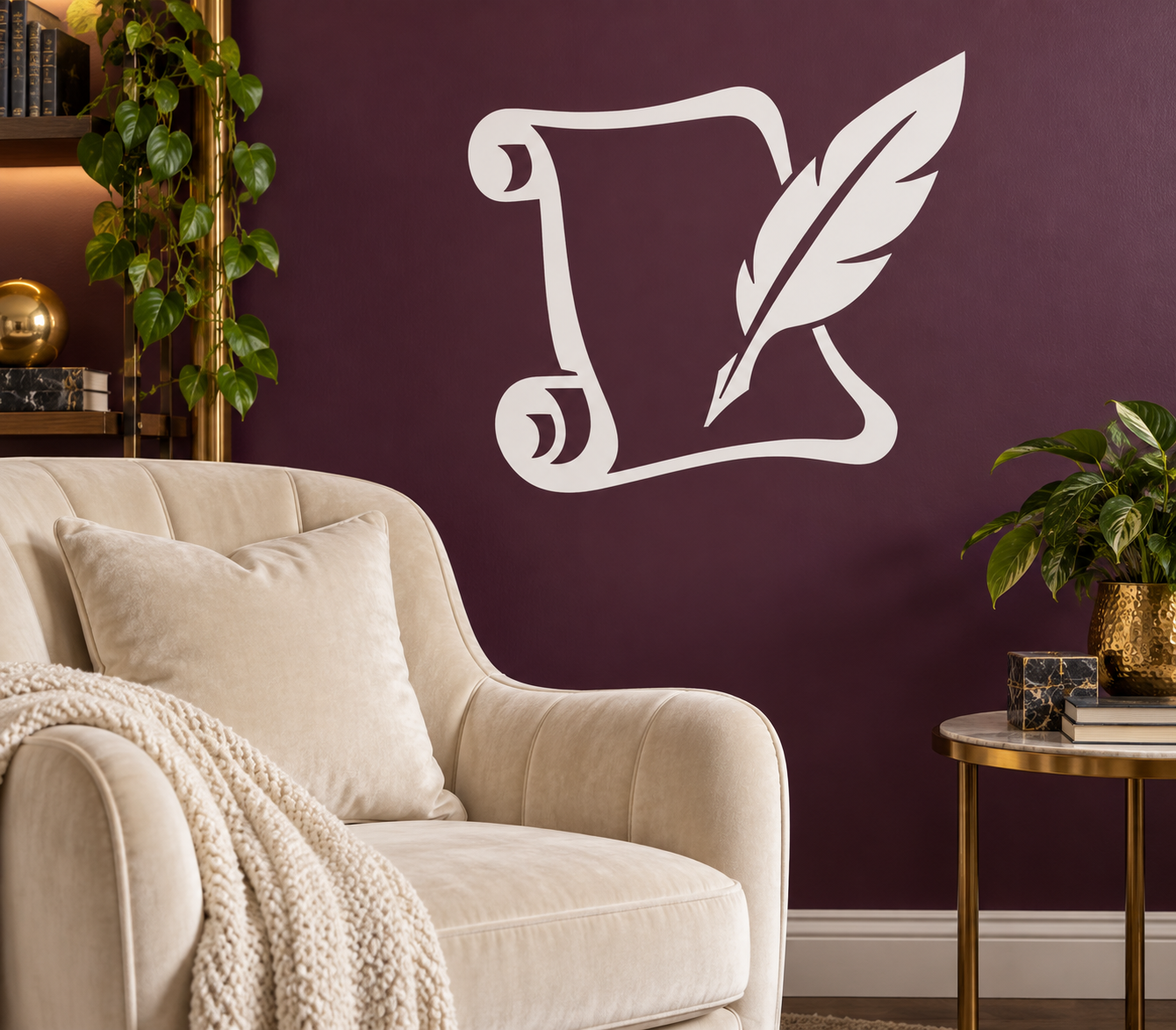 AmericanPrideCX006 vinyl decal: open scroll with quill feather.