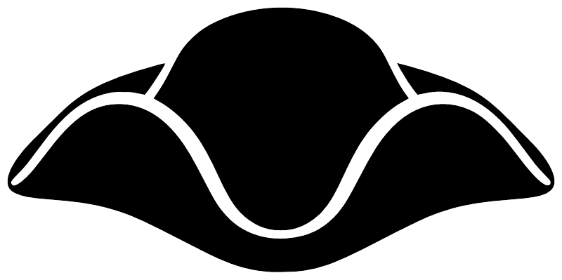 Black tricorn hat vinyl decal with thick white border, close-up