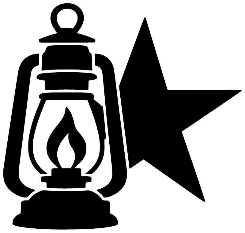 Black lantern-with-flame vinyl decal with a solid star shape