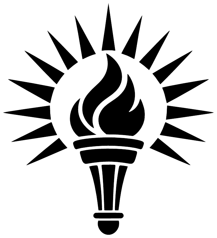 Black torch-and-sunburst vinyl wall decal with centered flame
