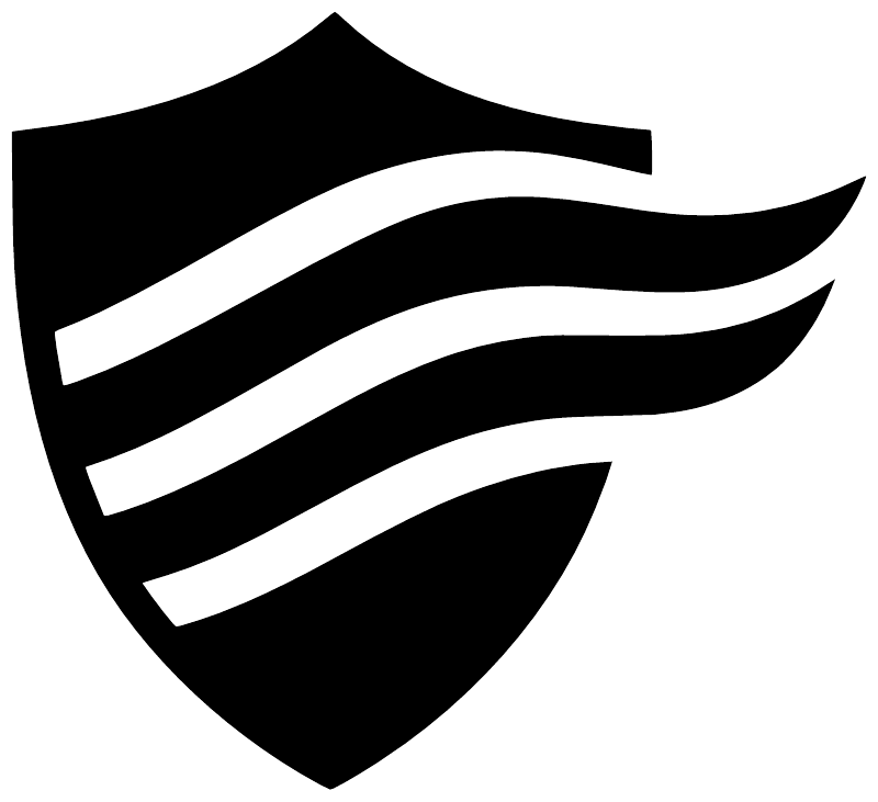 Shield vinyl decal with abstract flag stripes in black and white, close-up