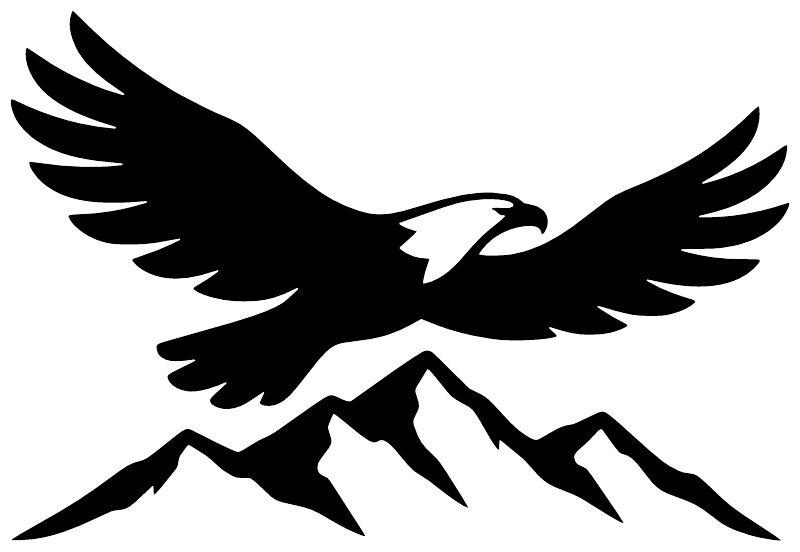 Black eagle wings out vinyl decal with mountain ridge silhouette detail