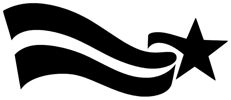 Close-up of black vinyl flag ribbon decal with star and wavy stripes