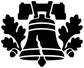 Black liberty bell and oak leaf vinyl decal centered on a white background