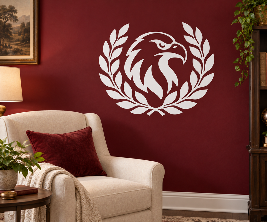 White eagle head vinyl decal with laurel wreath, AmericanPrideCX018