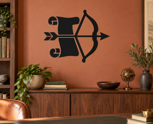 Archery and constitution scroll vinyl decal, black bow with banner and arrow