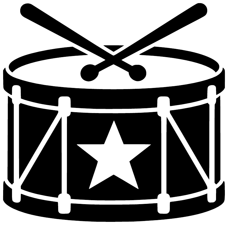 Vinyl drum and star decal close-up: black drum with white star center and X sticks