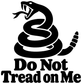 Vinyl decal close-up: coiled snake and 'Do Not Tread on Me' lettering