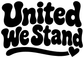 Vinyl decal close-up: bold black “United We Stand” letters with a heart accent