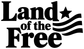 Vinyl wall decal close-up: 'Land of the Free' text with star and flag stripes, black