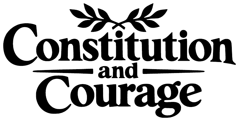 Vinyl decal close-up: black laurel and large text 'Constitution and Courage'